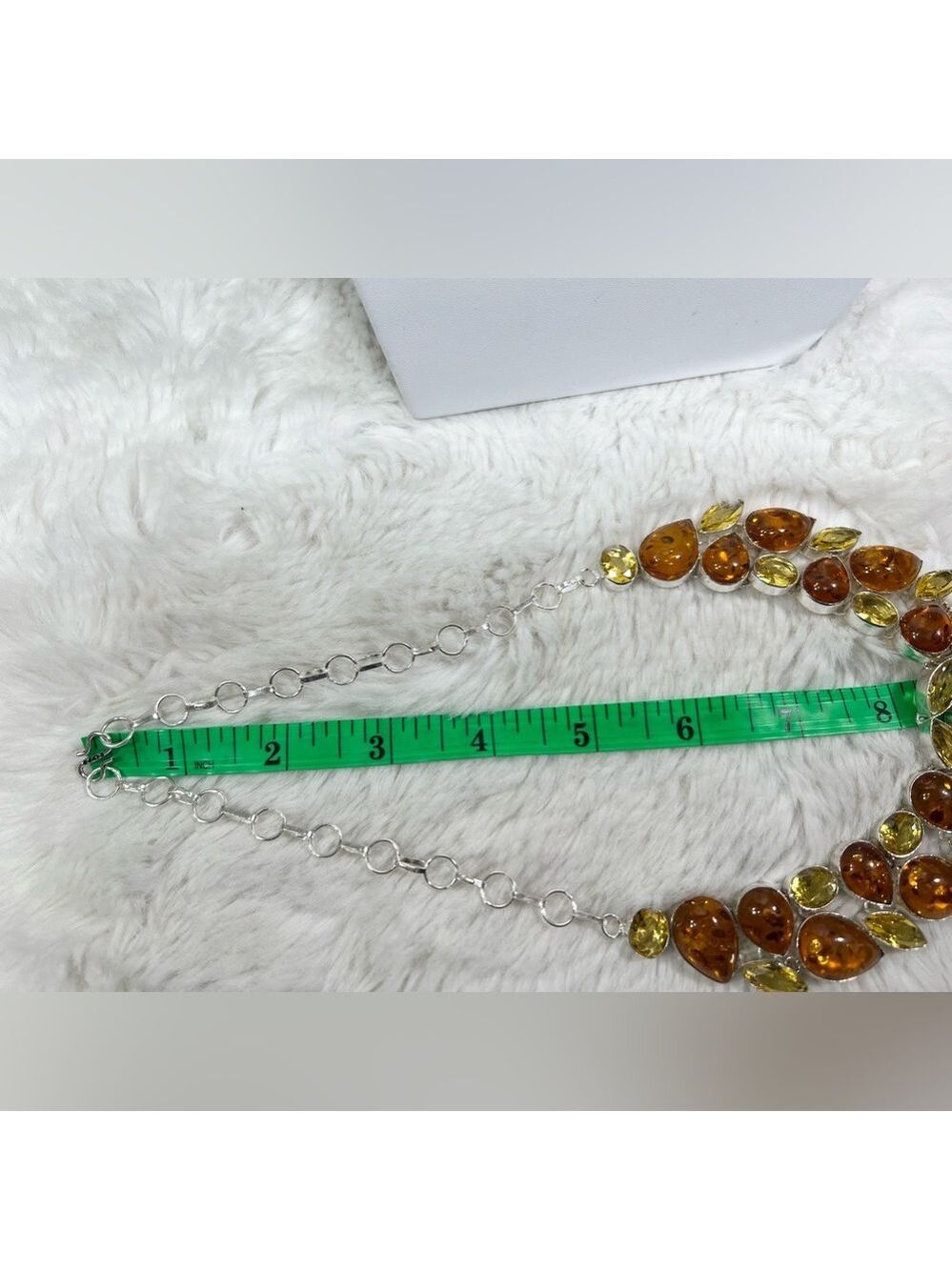 Amber & Citrine 925 Large synthetic stones Necklace Bracelet & ONE Earring ONLY - Picture 9 of 17